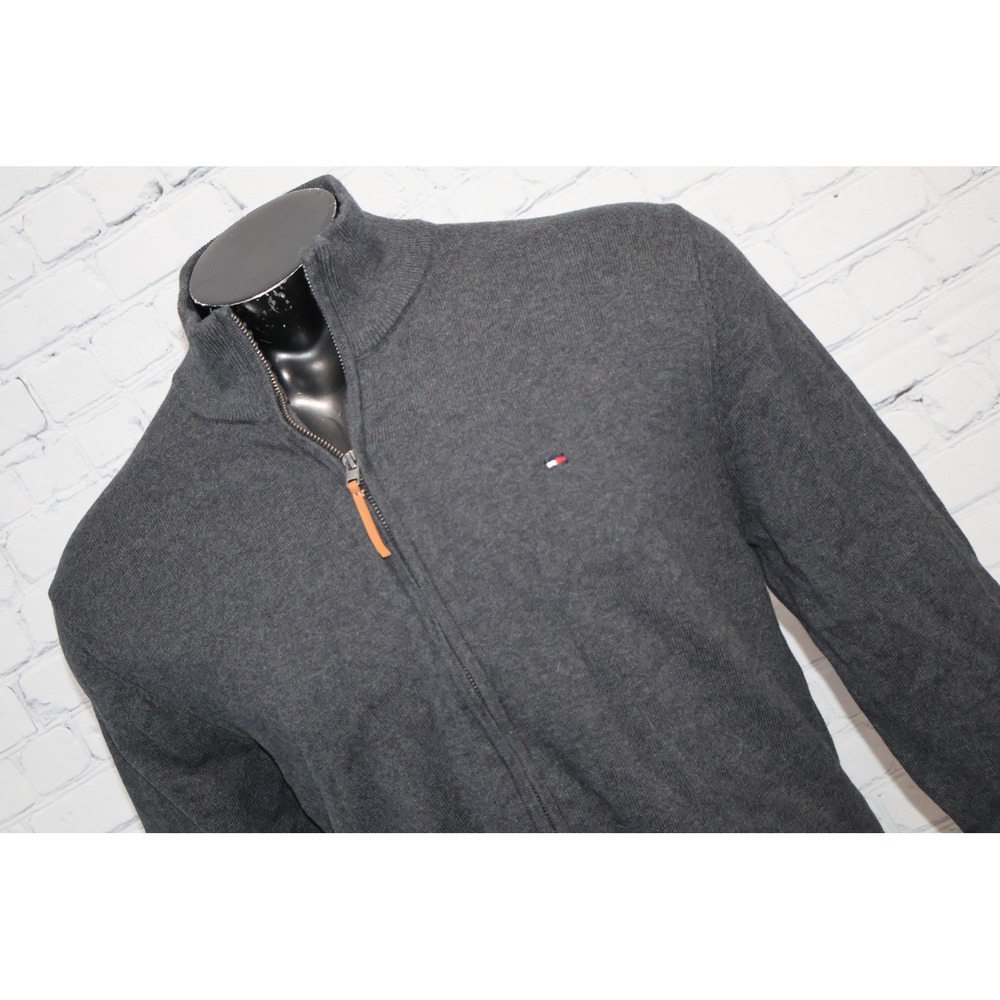 Tommy Hilfiger Mens XL Gray Full Zip Mock Neck Cotton Knit Sweater